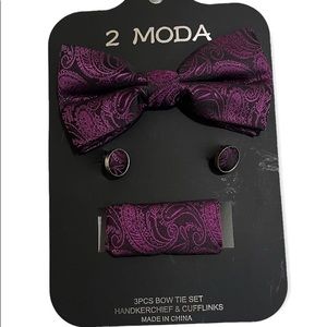 2 Moda new Mens purple & black bow tie set.